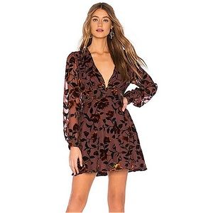 ASTR The Label Vivian Burnout Velvet Mini Dress in Golden Rust Floral size M